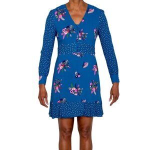 Boden - Floral Teal Long Sleeve Mini Dress Size 6R